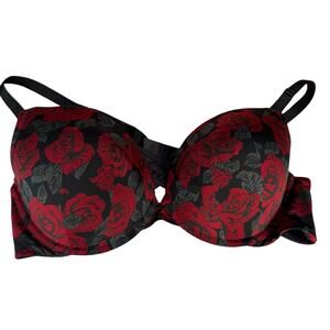 Torrid Red Bkack Rose Floral Push Up Plus Size Bra size 44C